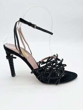 Prada Vintage Retro Black Satin Grosgrain Bow Ankle Strap Sandals Heels IT 36